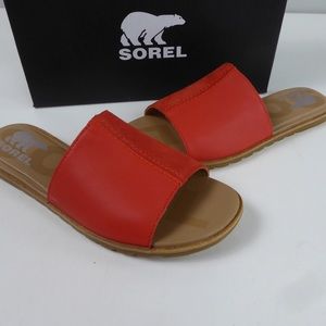 Sorel Ella II Block Suede Leather Slide Sandal NIB Signal Red